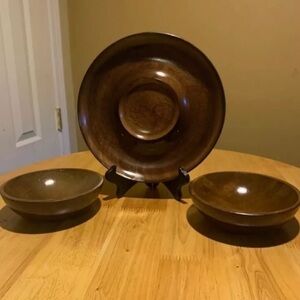 Wooden Serving Platter And Two Wooden Bowls